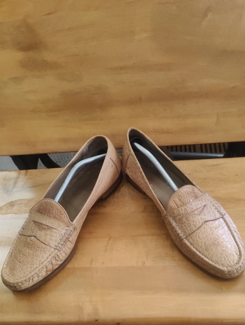 Vintage 90s Christian Dior Croc Embossed Loafer Tan Size 13 Made In Italy COA